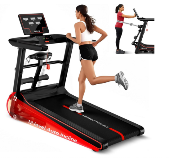Lifelong FitPro Treadmill | 5HP Brushless Motor | 12 Level Auto Incline with Massager 