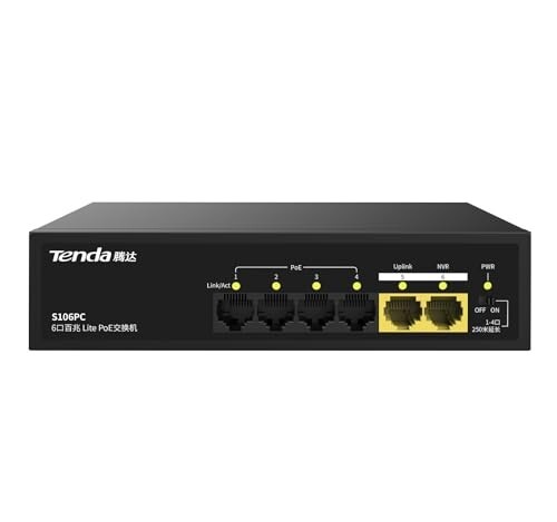 Tenda S106PC 6-Port 100M Lite PoE Switch with 4-Port PoE (Black)
