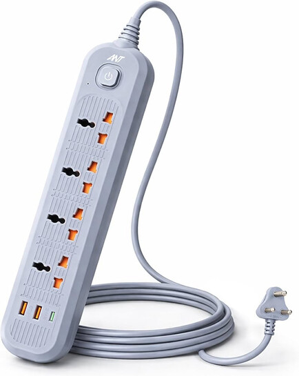 Ant PS421 Power Strip,10ft Universal Extension Cord 4 AC Outlets 2USB 1 Type C PD Ports, Flat Plug, Max 2500W