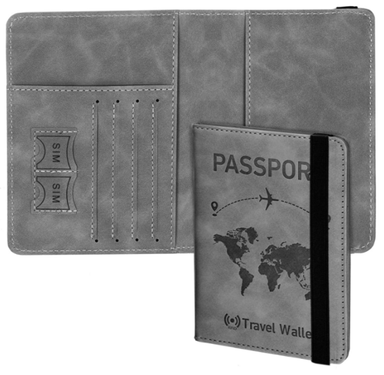 Storite Grey RFID Blocking PU Leather Travel Passport Holder Cover Travel Wallet