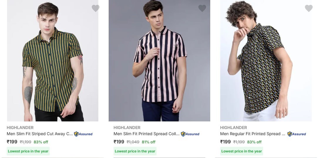 Upto 83% off on Highlander Men's Casual Shirts starting at ₹199