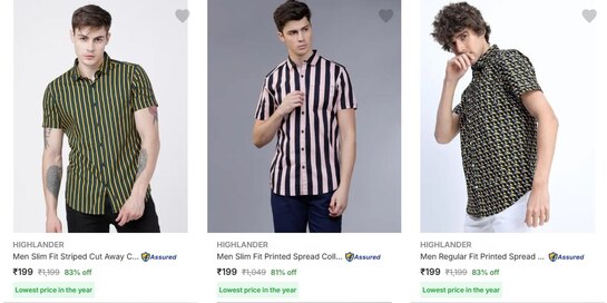 Upto 83% off on Highlander Men's Casual Shirts starting at ₹199