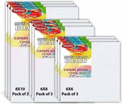 Variety Canvas Cotton Canvas Board Medium Grain 8 X 10, 6X8, 6X6 Combo Pack of 9 [Apply coupon]