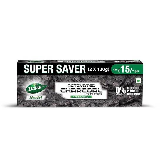 DABUR Herb'L Activated Charcoal Toothpaste-240G (120Gx2,Pack Of 2)|