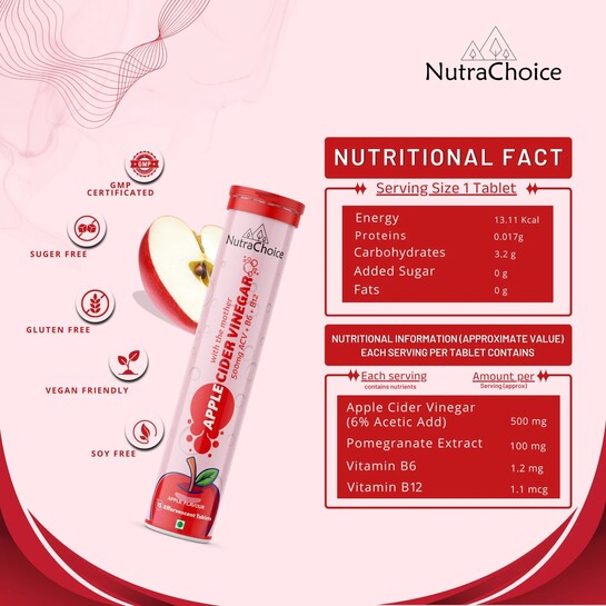 NutraChoice Apple Cider Vinegar for Weight Loss with Mother -75 Effervescent Tablets (5 x 15 Tablets)