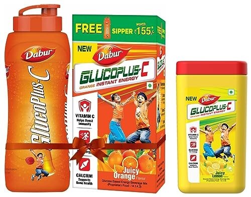 Dabur Gluco Plus C Orange - 1 Kg (Free Sipper with pack) & Dabur Gluco Plus C Lemon - 400gm
