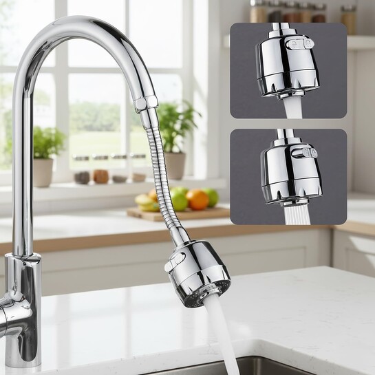 Amazon Basics Tap Extension For Kitchen Sink | Flexible Water Filter For Sink Tap For Kitchen Basin | Faucet Extender For Taps with |Kitchen Accessories Items For Home Pack of 1