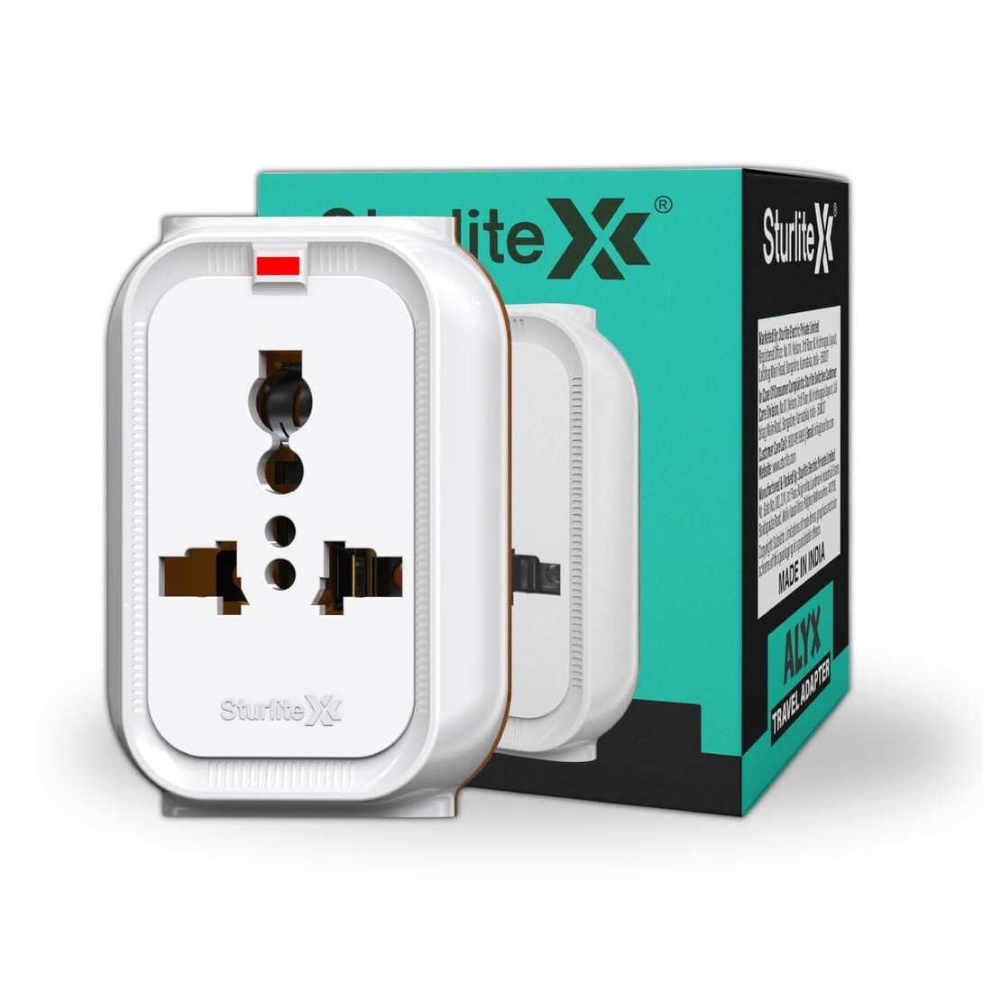 Sturlite Alyx 3 Pin Plug| 2-Pin & 3-Pin Socket| Universal AC Travel Adapter