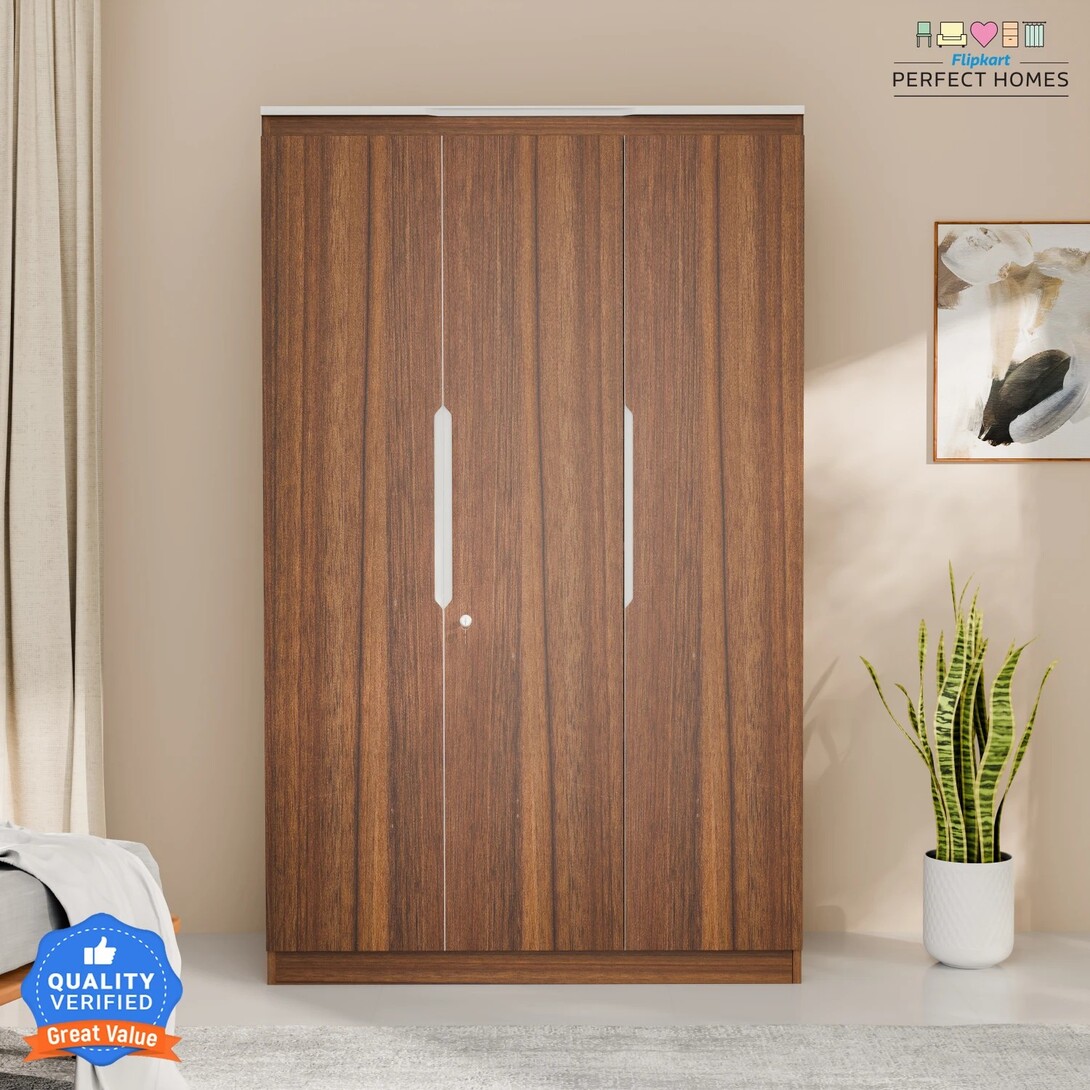 Flipkart Perfect Homes Amora Engineered Wood 3 Door Wardrobe (Finish Color - Leon Teak, Knock Down)