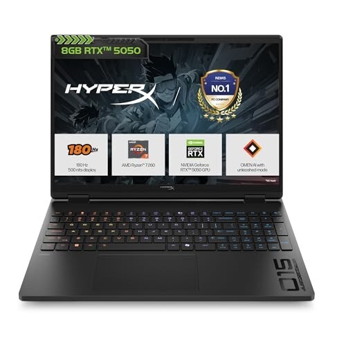 HP HyperX OMEN 15, AMD Ryzen 7 260, 8GB-RTX 5050, 24GB DDR5 (Upgradeable)