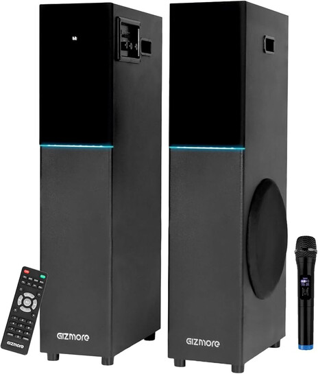 GIZMORE DT11500 120W Dual Tower Wooden Speaker with UHF Wireless MIC
