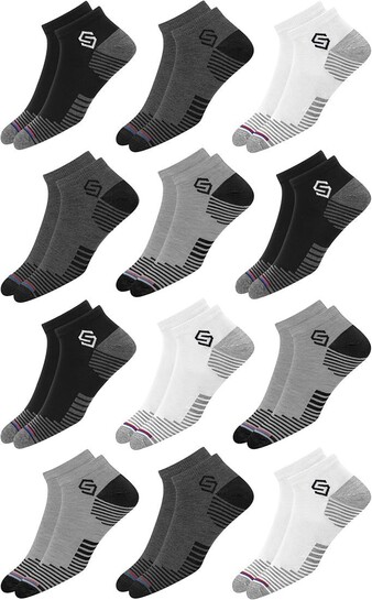 SWAGR 12 Pairs Sports Cotton Ankle Length Socks for Men, Pack of 12. Assorted (Multicolour, Free Size)