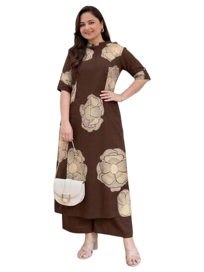 ANNI Designer Women's Viscose Blend Straight Fit Printed Kurta Palazzo Set