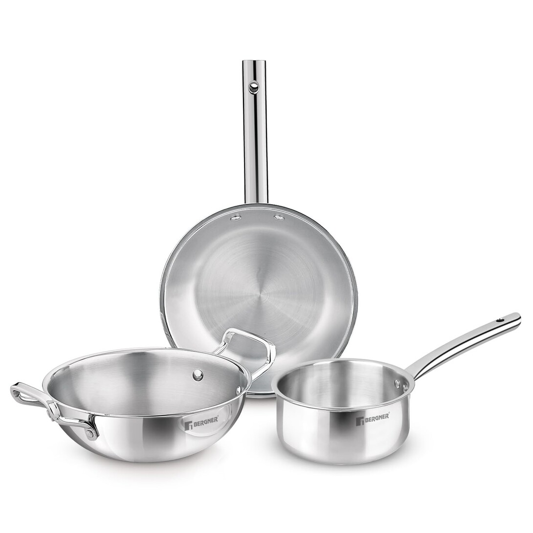 Bergner TriPro 3 Piece Tri-Ply Stainless Steel Induction Bottom Cookware Set