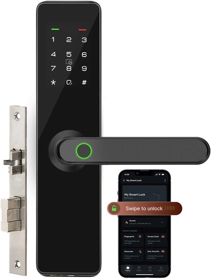Qubo Smart Lock Essential| 7-Way Unlocking | 2 Bolts| Mobile App | Fingerprint | 2-Year Warranty Smart Door Lock (Black)