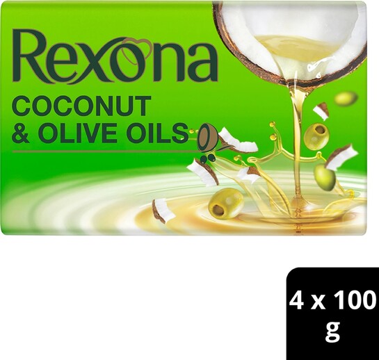 Rexona Coconut and Olive Oil Soap For Silky Smooth Skin, 4X100 gm pack of 5