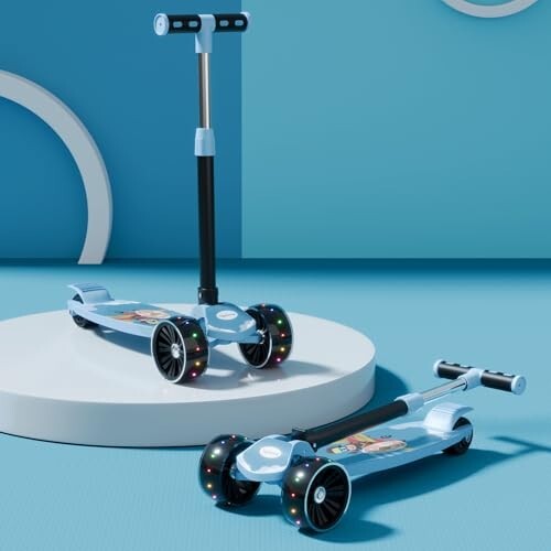 Lifelong Foldable Kids Kick Scooter with LED Wheels & Adjustable Height - Capacity 50kg - Skate, Blue