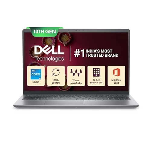Dell 15, 13th Gen Intel Core i5-1334U (16GB DDR4, 512GB SSD) Anti-Glare FHD 15.6"/39.62cm, Windows 11, Microsoft Office Home 2024, Grey, 1.66kg, [Vostro 3530], 12 Month McAfee, Thin & Light Laptop