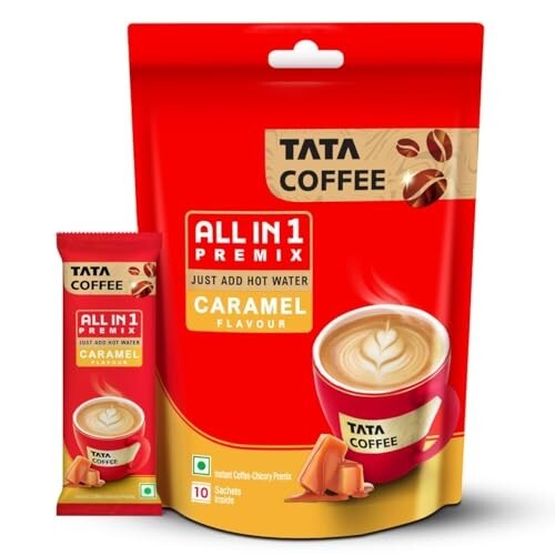 Tata Coffee All in 1 Premix, Caramel Flavour 160g (10 Sachets x 16g)