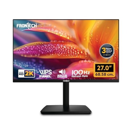 FRONTECH 27″ QHD 2K Gaming Monitor, IPS Panel, 100Hz Refresh Rate, FreeSync, Flicker Free, Low Blue Light, HDMI + DisplayPort, Built-in Speakers, 3-Year Warranty (MON-0052P)