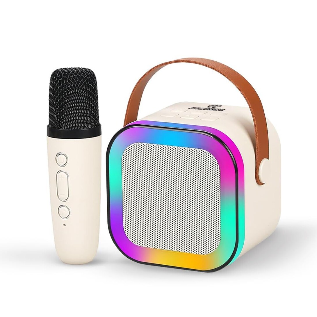 Wembley Rechargeable Karaoke Mic with Speaker for Singing | Wireless Mini Portable Bluetooth Speaker with Microphone & LED Lights 