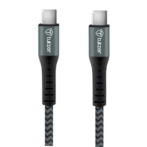 Tukzer Fast Charging USB C to USB C 100W 480 Mpbs Data Sync Nylon Braided Cable with EMark Chip for SamsungS24/S23 Ultra,Flip,Fold 5G,iPhone 16,15,Pro/Max,Macbook,iPad,Laptops,One+(Black+Grey–1.2M)