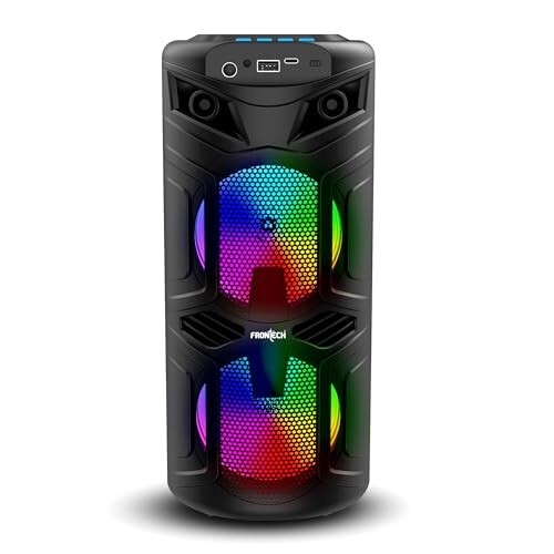 FRONTECH Wireless Bluetooth Speaker with RGB Lights | Upto 2 Hours Playback Time | Dual 5W Drivers | USB/TF/FM Radio/Aux/Microphone Connectivity | 1200 mAh Battery | 1 Year Warranty (SW-0068,Black)