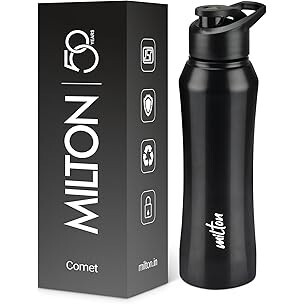 MILTON Comet 1000 Stainless Steel Water Bottle 1000 ml, Single Walled, ISI Certified I Leak Proof Lid, Rust Proof 