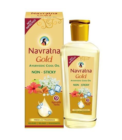 Navratna Gold Ayurvedic Cool Oil | Goodness of Almonds | Non-Sticky and Fresh Lily Fragrance | 500ml