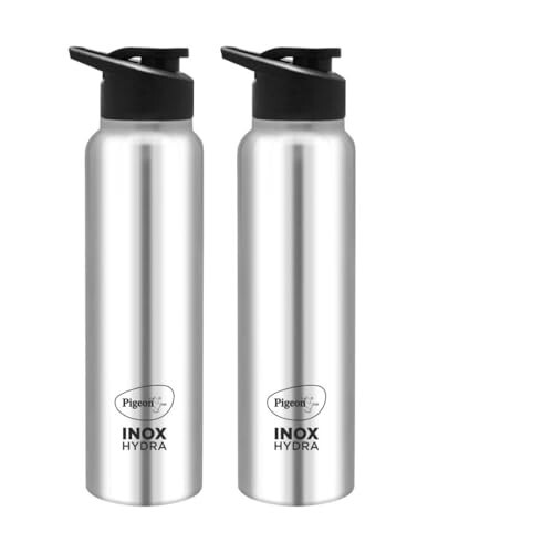 Pigeon by Stovekraft Inox hydra 900ml pack of 2 Stainless Steel Drinking Water Bottle 900ml Flipper Cap- Silver