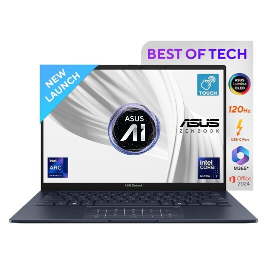 ASUS Zenbook 14, Intel Core Ultra 7, OLED Touch Screen, 14", Windows 11, M365 Basic Thin & Light Laptop