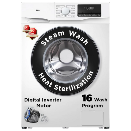 TCL 7.5 kg 5 Star Inverter Fully Automatic Front Load Washing Machine (TWF75-P6S, Honeycomb Drum, White)