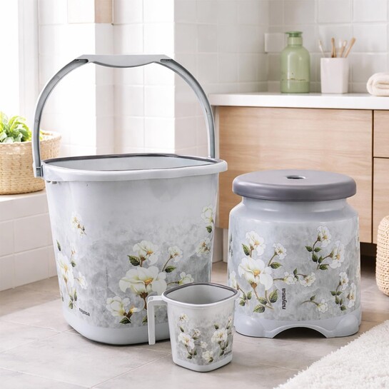 Nayasa Marble 3 Pcs Bathroom Set | Bucket 18 L + Mug 1.5 L + 508 Stool