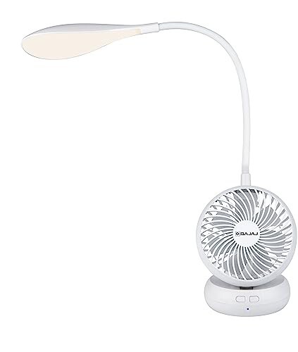 Bajaj Airlight 85 MM Personal Rechargeable Fan With Task Lighting | 8 W Table Fan White