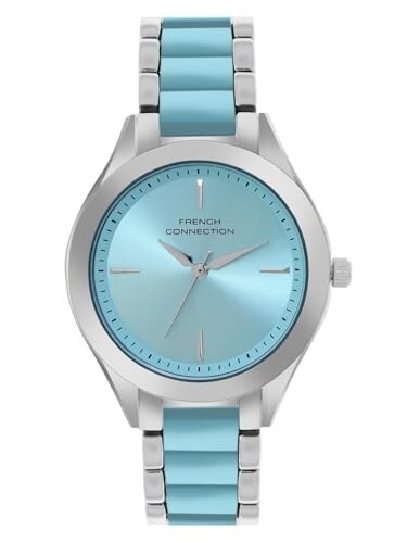 French Connection 3 Hands Blue Round Dial Stainless Steel & Acrylic Strap Watch for Women - FCB9USM