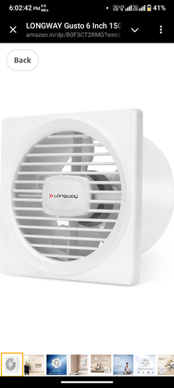 LONGWAY Gusto 6 Inch 150 mm Energy Efficient Exhaust Fan | High Speed Powerful Motor | Noiseless Operation & Easy to Clean | Suitable for Bathroom, Kitchen, Office | 2 Years Warranty (White)