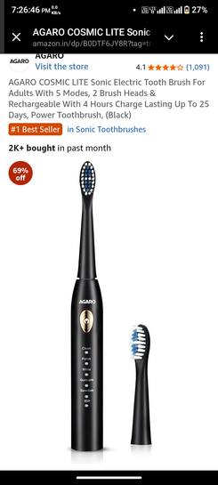 AGARO COSMIC LITE Sonic Electric Tooth Brush