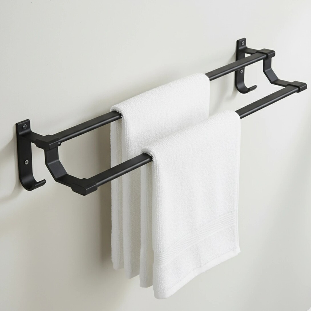 iBELL IBL 66-HG Double Towel Rod with Hooks, 60 cm (24-Inch) Wall...more