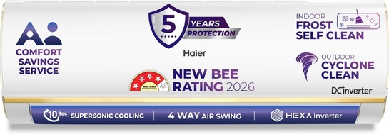 Haier 2026 Model 1 Ton 5 Star Split HEXA Inverter with Wi-fi AC (...more