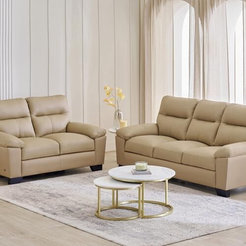 Home Centre | Winchester | Half Leather|Solid Wood | Sofa Sets | Beige | Sofa Set 3+2 | 1 Year Warranty