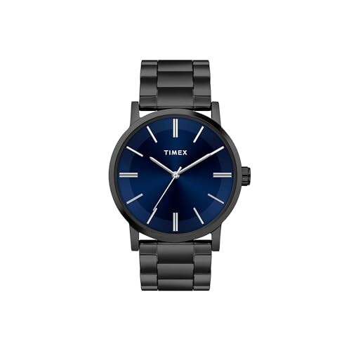 TIMEX Analog Watch for Man with Blue Round Dial & Black Stainless Steel