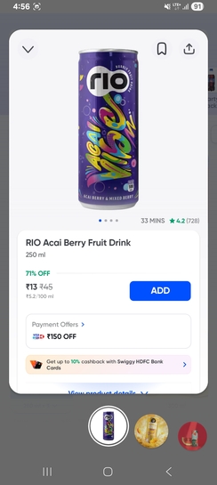 Instamart: Rio Fruit drink at Rs. 13 only 