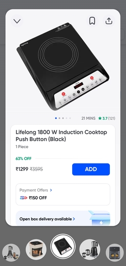 Lifelong 1800 W Induction Cooktop Push Button (Black)