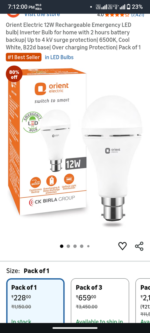 Orient Electric 12W Rechargeable Emergency LED bulb