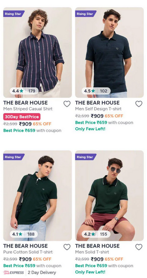 Myntra | Upto 65% OFF on The Bear House Clothings.