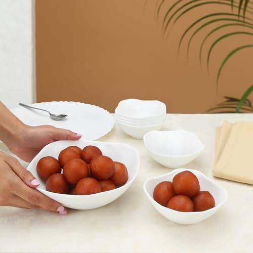 Larah by Borosil White Square Series Opalware 7 Pcs Pudding Set