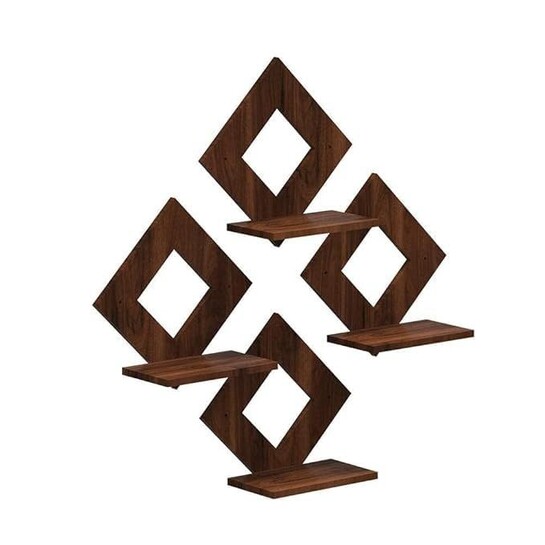 Diamond Shape Wall Shelf with Artificial Potted Plants