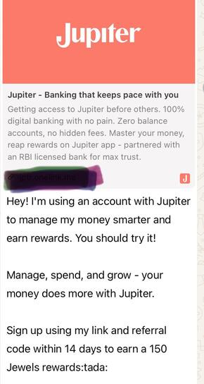 Jupiter Account Referral Campaign | 150 Jewels (₹30) Reward each for Referrer and Invitee | End Date: 16th June 2026