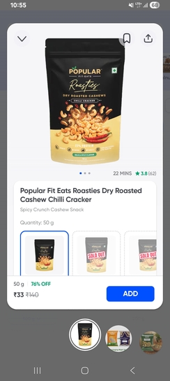 Instamart: 50gm Roasted Kaju at Rs. 33