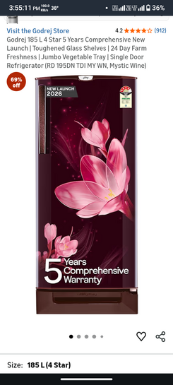 Godrej 185 L 4 Star 5 Years Comprehensive New Launch | Toughened Glass Shelves | 24 Day Farm Freshness | Jumbo Vegetable Tray | Single Door Refrigerator (RD 195DN TDI MY WN, Mystic Wine)